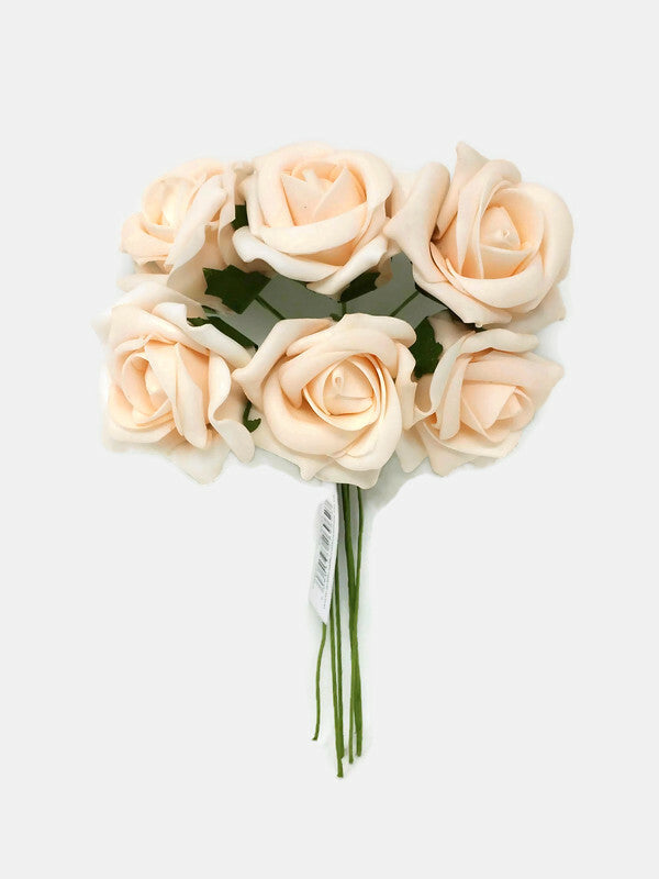 6 Head Foam Rose Bunch - Peach