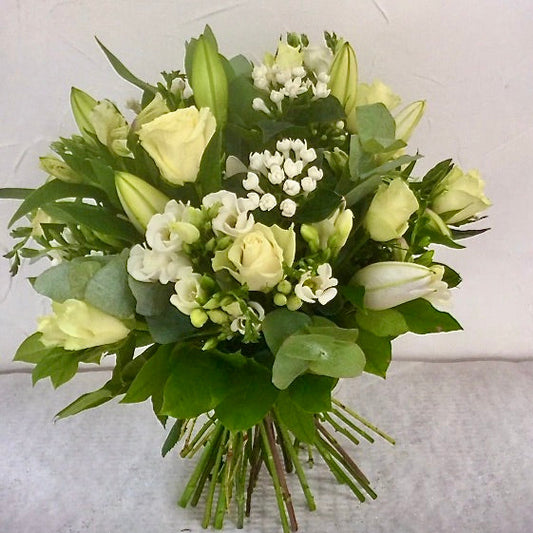 White Passion- Rose, Lily And Freesia Bouquet