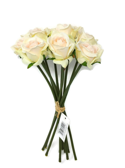 10 Head 6cm diameter Rose Bunch x 30cm - Cream & Pink Blush