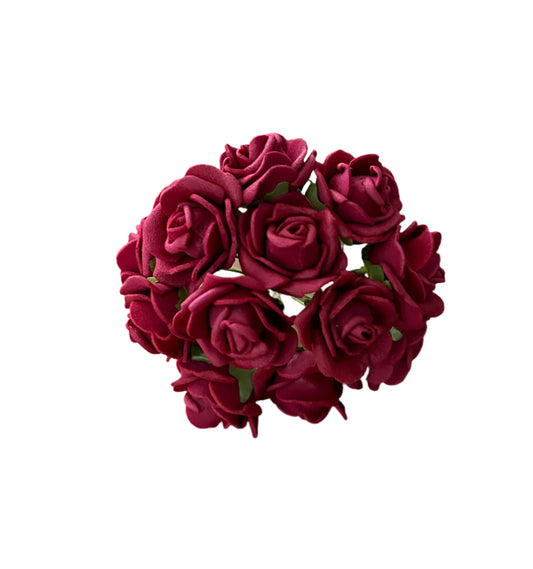 12 Miniature Foam Roses - Burgundy