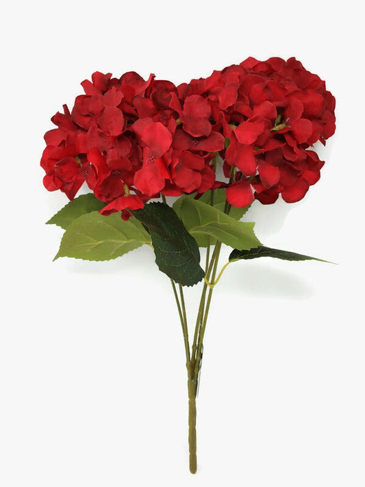 5 Stem Red Hydrangea Bush x 40cm
