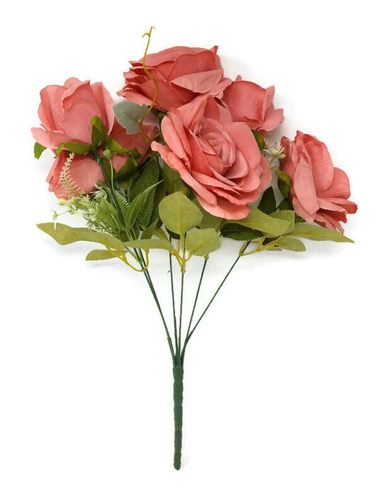 6 Head Rose Bush x 42cm - Coral Pink