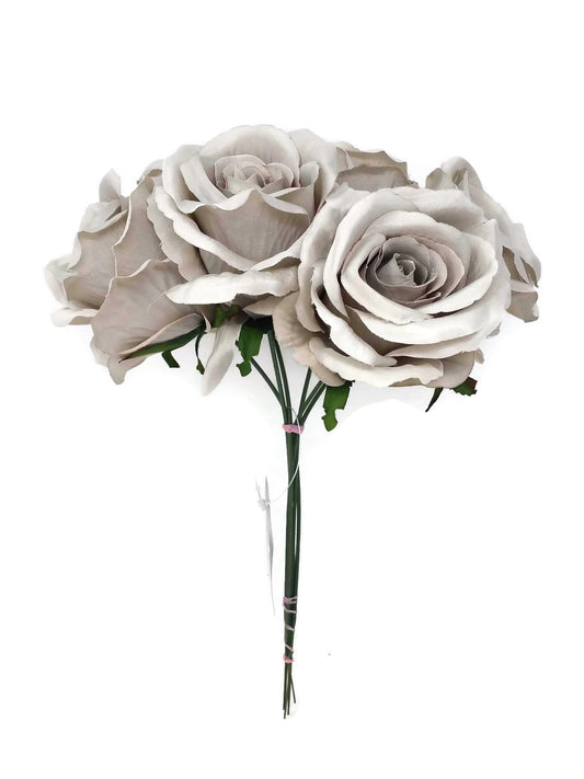 6 Wired Stem Rose Bundle x 27cm - Pewter Grey discontinued