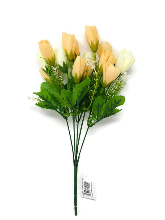 5 Stem Crocus & Blossom Bush x 34cm - Soft White Peach & Ivory