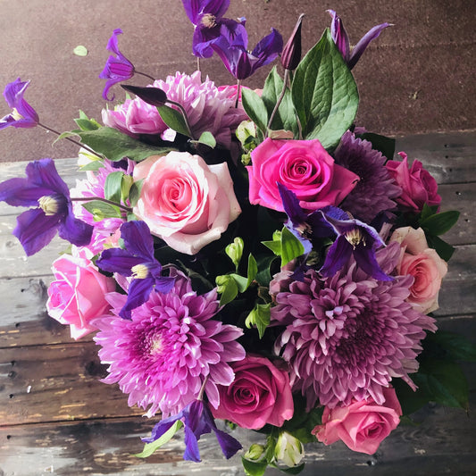 Just Because- Pink Chrysanthemum and Rose Bouquet