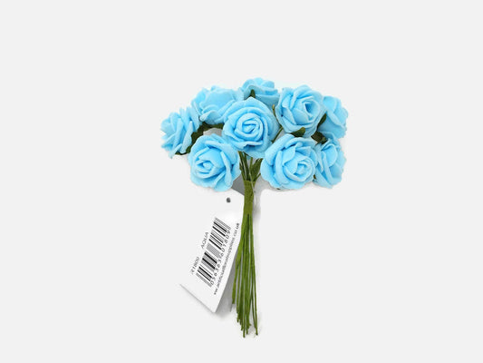 12 Miniature Foam Roses - Aqua