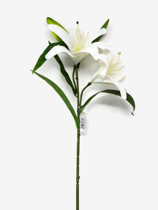 2 Head Real Touch Lily Stem x 64cm Tall - White