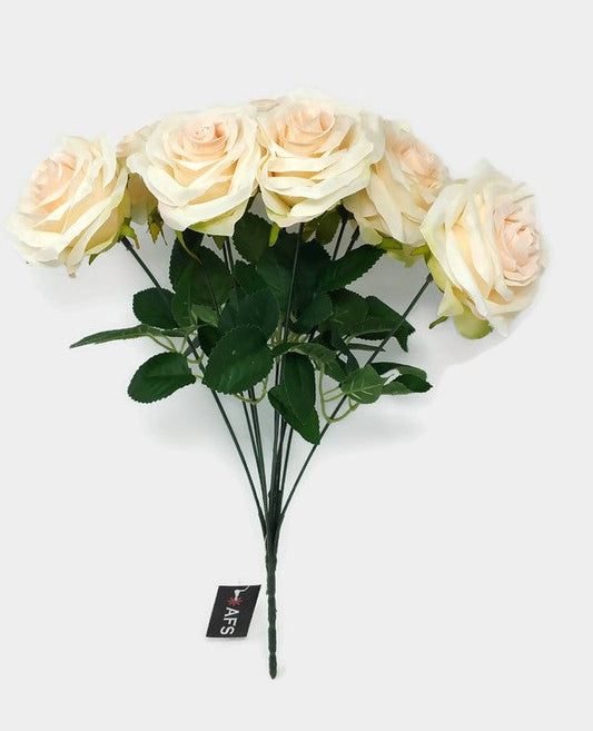 10 Head Open Rose Bush - Cream