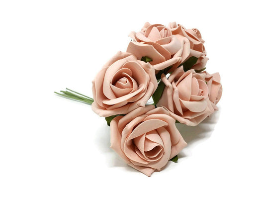 6 Head Foam Rose Bunch - Vintage Peach