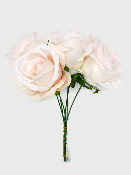 6 Wired Stem Rose Bundle x 26cm - Light Pink